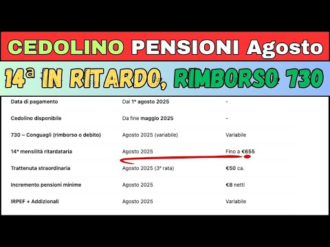 📢 Online Cedolino Pensioni Agosto 2025: 14ª in Ritardo, Rimborso 730, Taglio da 50€ e Tagli IRPEF 😱
