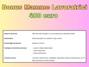 Bonus Mamme Lavoratrici 480 euro 2025